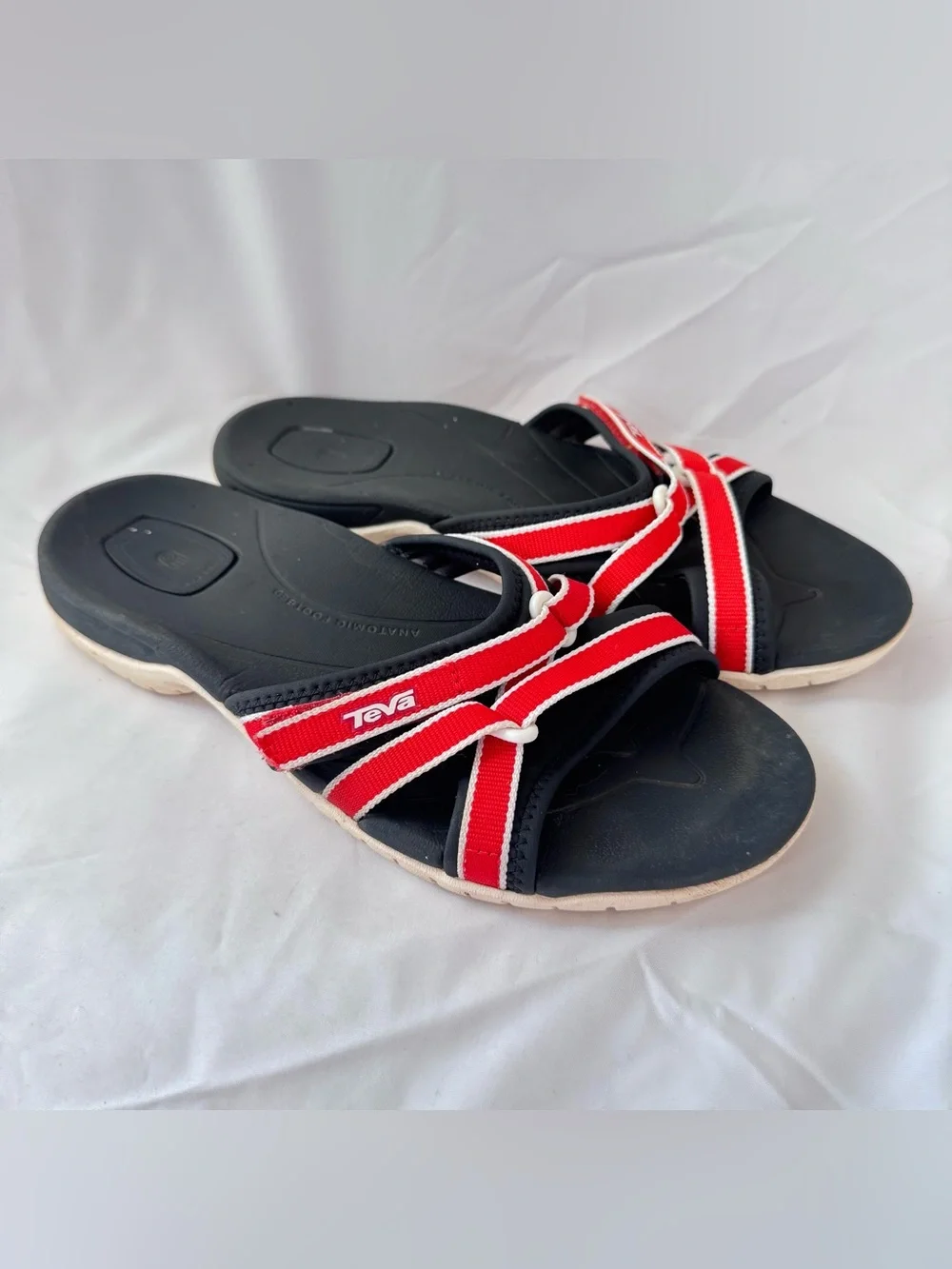 Teva TIRRA Slide Sandals Black Women’s Size 7 Red White Black Outdoor Waterproof